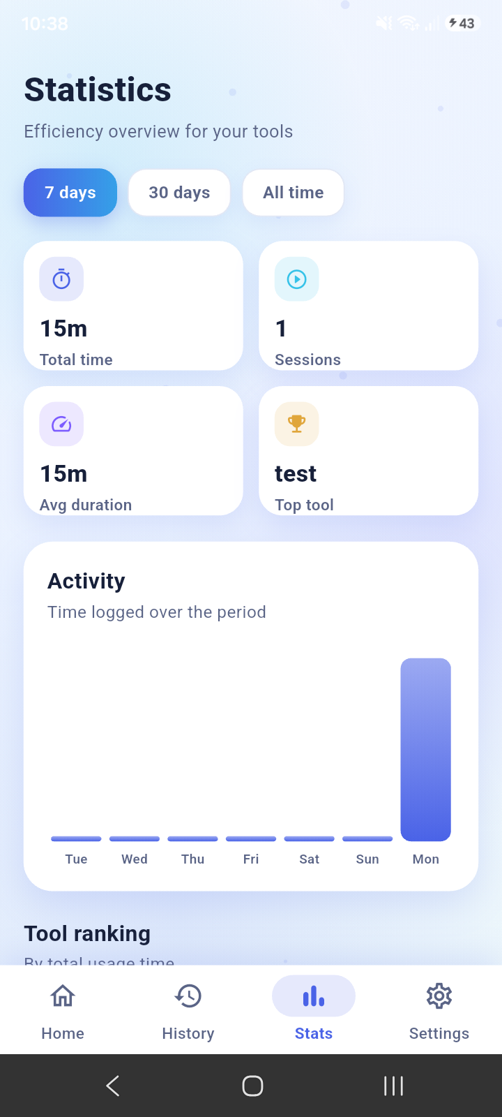 Simple White Tracker app dashboard